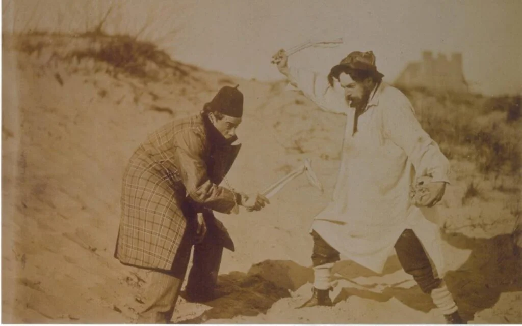 James Ensor en zijn vriend Ernest Rousseau in de duinen in 1892