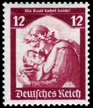 "Die Saar kehrt heim!" - Postzegel ter gelegenheid van de terugkeer van het Saargebied in het Duitse Rijk