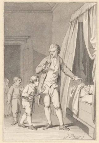 Tekening bij een kindergedicht van  Hieronymus van Alphen, 1779