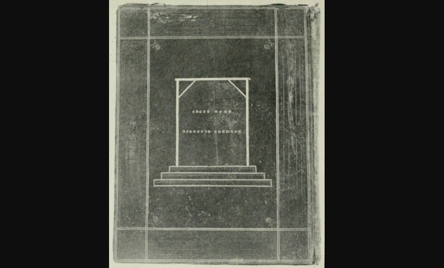 Zwartwit-foto van het boek waarvoor huid van John Horwood is gebruikt. 