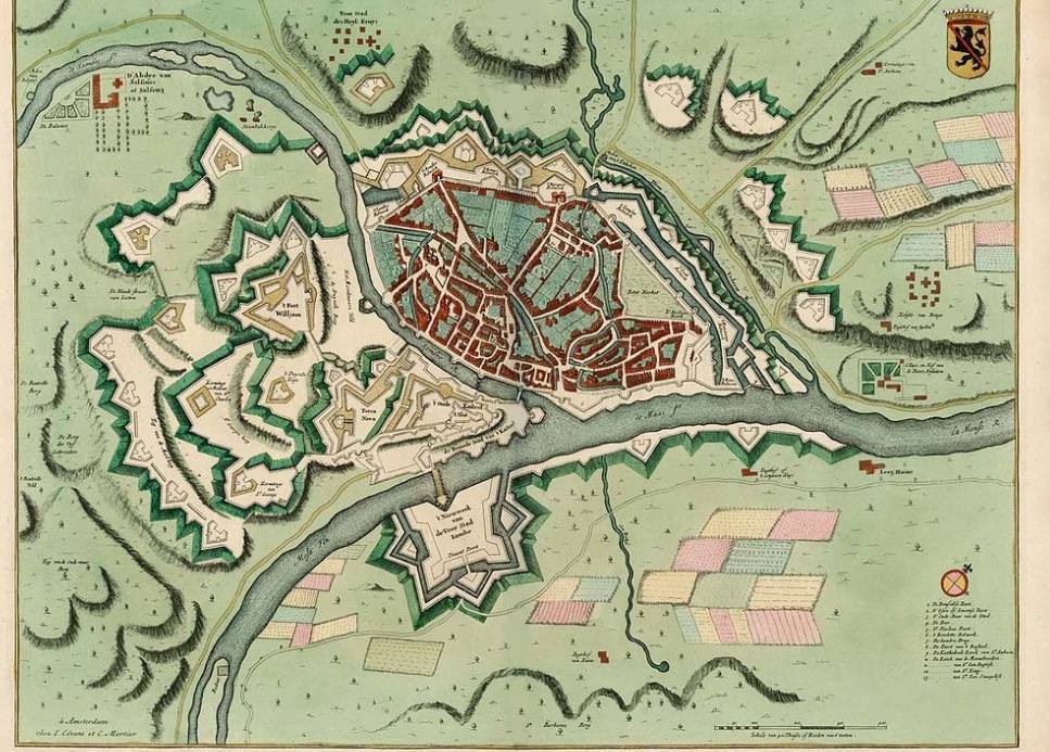 Plattegrond van barrièrestad Namen, 1745