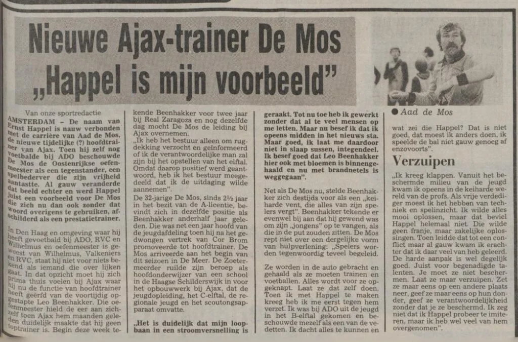 Bericht in het Limburgsch dagblad van 13-03-1981 over de komst van Aad de Mos naar Ajax