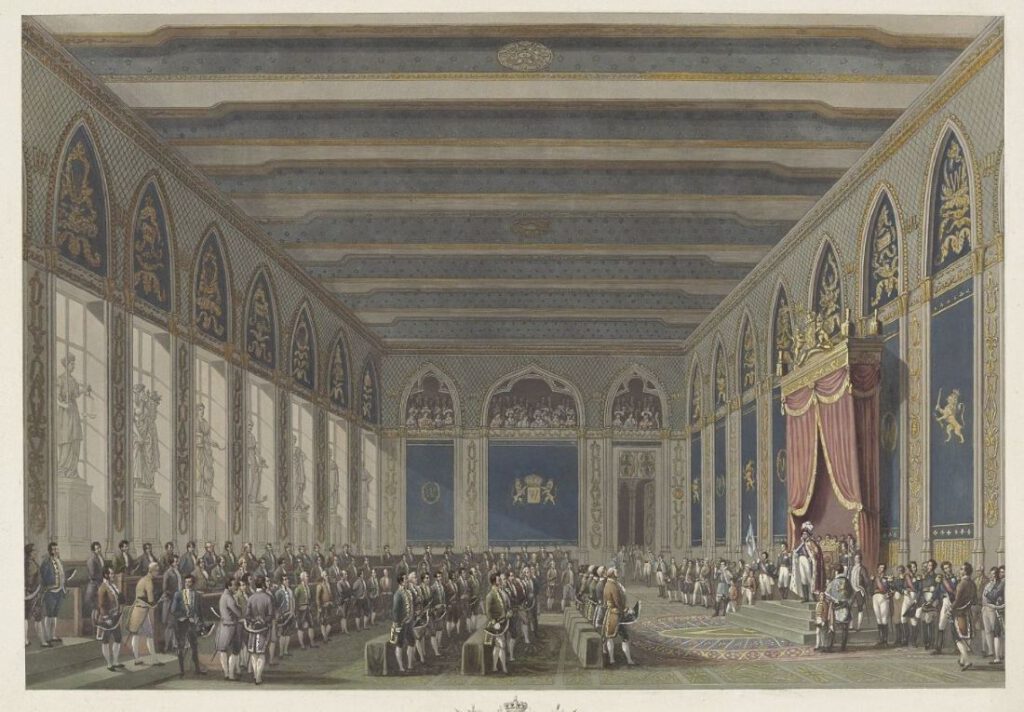Instelling van de Staten-Generaal door koning Willem I in het Brusselse stadhuis, 1815 - Johann Nepomuk Gibèle