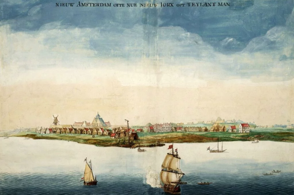 Gezicht op Nieuw-Amsterdam door Johannes Vingboons, 1664