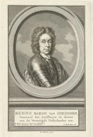 Portret van Menno van Coehoorn door Jacob Houbraken, naar een schilderij van Caspar Netscher