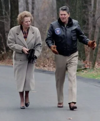 Margaret Thatcher en president Ronald Reagan in 1986