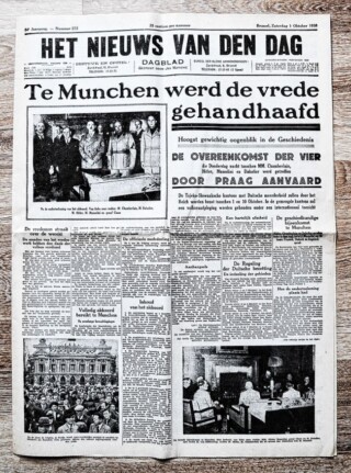 Conferentie van München - Voorpagina Vlaams dagblad Het Nieuws Van Den Dag, 1 oktober 1938.