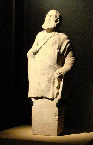 Sculptuur van een oude man/ filosoof uit Aï-Khanoum, 2de eeuw v.Chr., Musée Guimet 