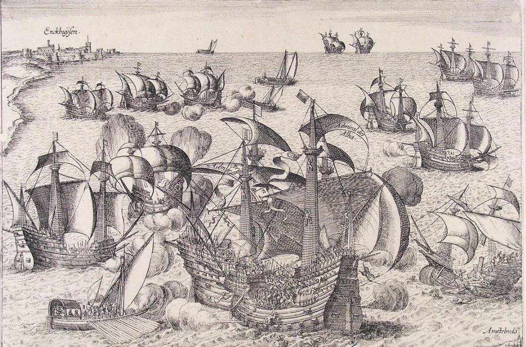 Slag op de Zuiderzee - Gravure van Frans Hogenberg