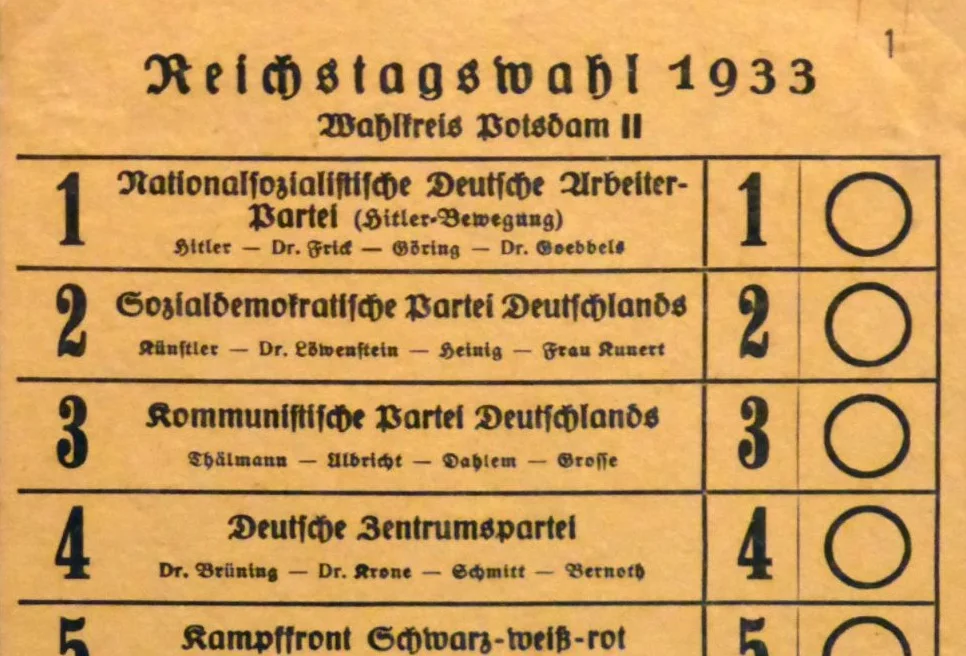 Detail van het stemformulier voor de Duitse Rijksdagverkiezingen van 1933