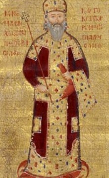 De humanistische keizer Manuel II (r. 1391-1425). Miniatuur uit de grafrede voor Theodoros I Palaeologos, despoot van de Morea, Biblioteque Nationale de France 