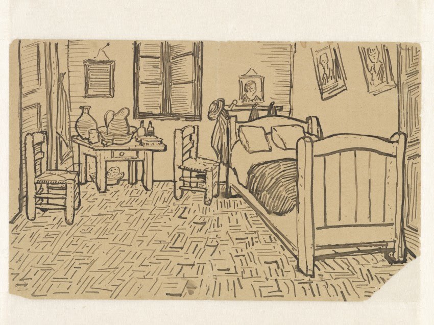 Schets van De slaapkamer, meegestuurd met brief van Vincent van Gogh aan Theo van Gogh, Arles, 16 oktober 1888, Van Gogh Museum, Amsterdam (Vincent van Gogh Stichting).