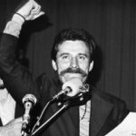 Lech Walesa tijdens een staking in 1980