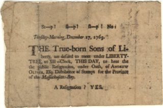 Document uit 1765 waarop de Sons of Liberty worden vermeld