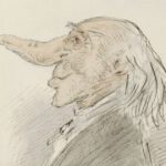 Karikaturale kop van een oude man met een lange neus, Alexander Ver Huell, ca. 1854 - ca. 1887