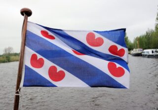 De vlag van Friesland met pompeblêdden