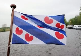 De vlag van Friesland met pompeblêdden