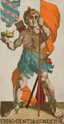 Prins Friso met het wapen van het koninkrijk Friesland en het Friese vrijheidsvaandel