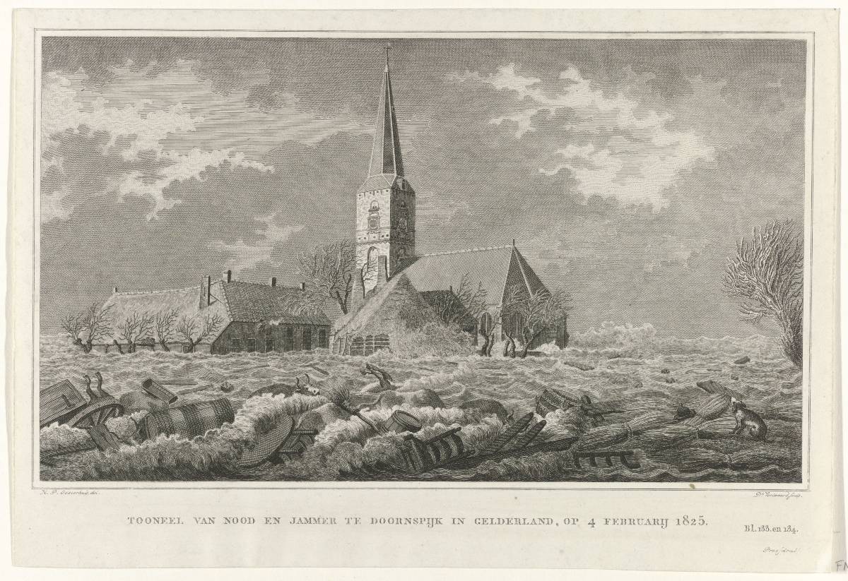 Sint-Ludgeruskerk - Watersnood bij Doornspijk, 1825, Daniël Veelwaard