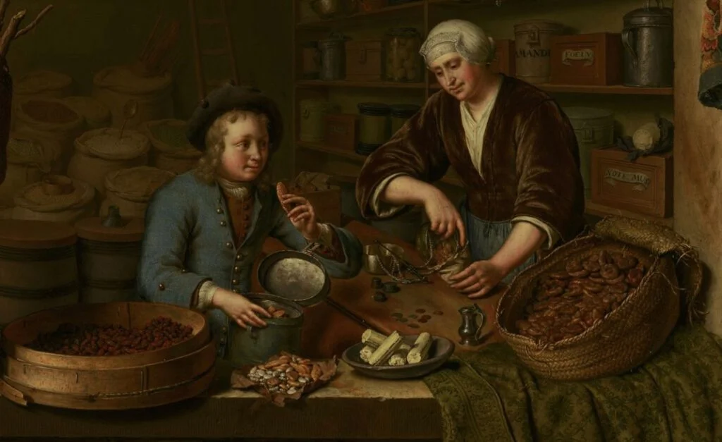 Kruidenierswinkel - Willem van Mieris, 1717 - detail