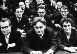 De fractie van D66 voor het  eerst in de Tweede Kamer, februari 1967