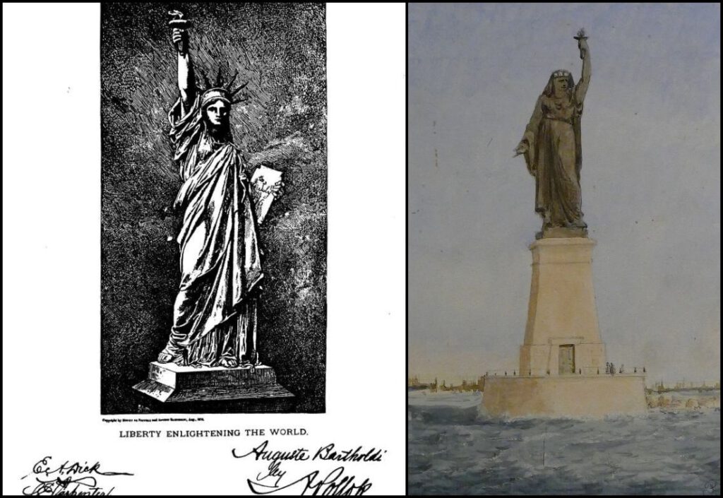 Links Bartholdi's patent - Rechts 'Egypte, baken van Azië'