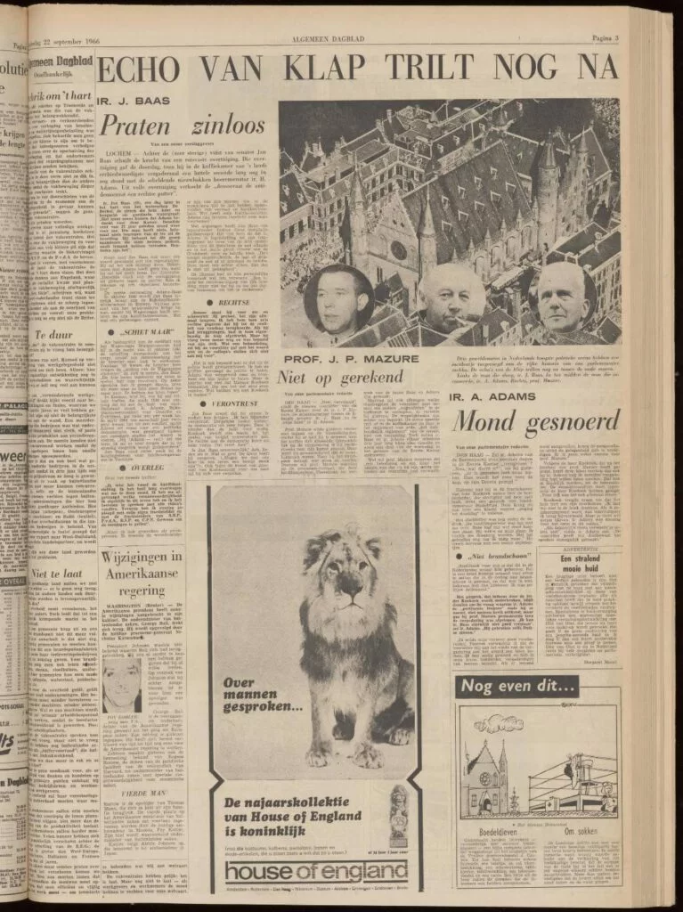 Over de gevolgen van de vuistslag in het Algemeen Dagblad, 22 september 1966. 