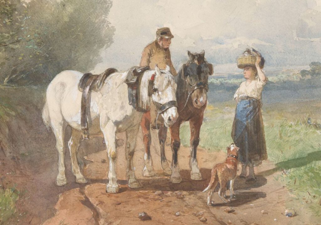 Anton Mauve, Praatje op een landweg, 1848-1888. Mauve, een schilder van de Haagse School, streefde een realistische weergave na.