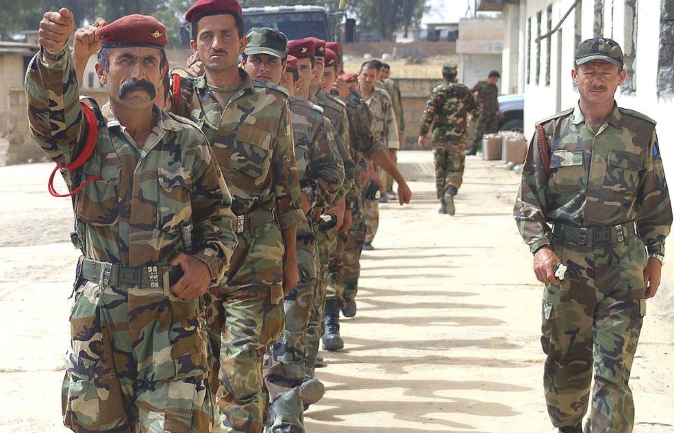 Een Peshmerga-eenheid die getraind wordt door de Verenigde Staten