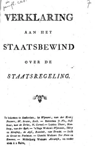 Het pamflet 'Verklaring aan het staatsbewind over de staatsregeling' van Gijsbert Karel van Hogendorp