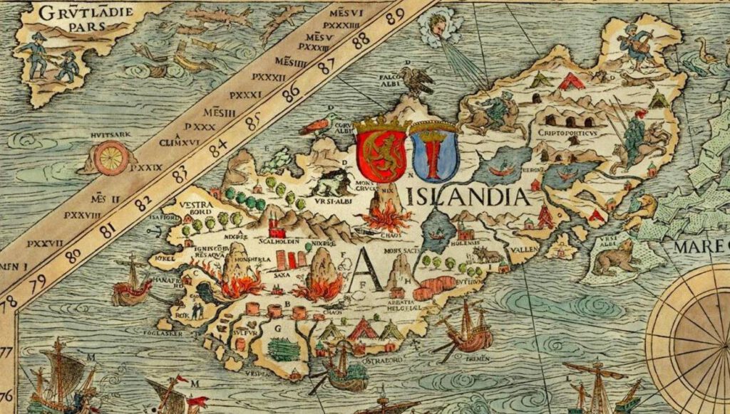 IJsland op een kaart van Olaus Magnus uit 1539