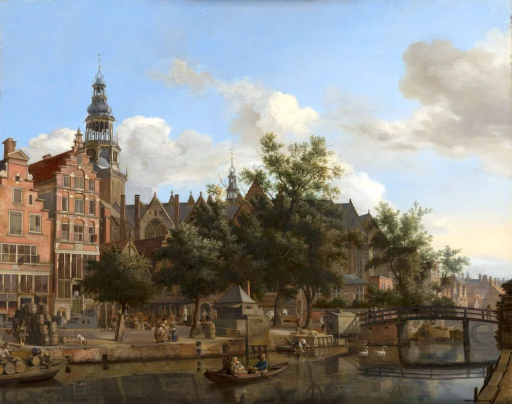 Jan van der Heyden, gezicht op de Oudezijds Voorburgwal met de oude kerk in Amsterdam, ca. 1670, Mauritshuis Den Haag