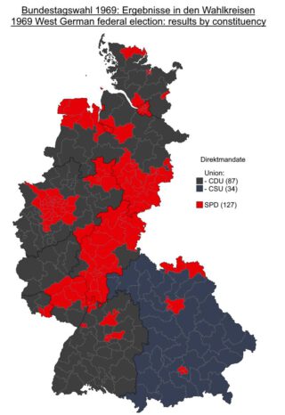 Stemmenverhouding CDU/CSU en SPD in 1969