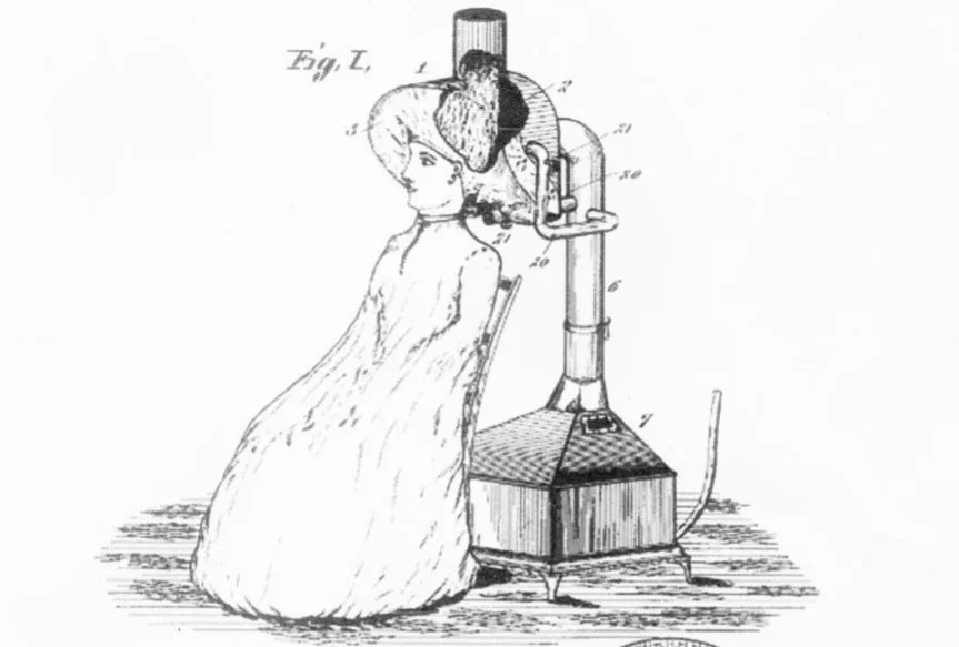 Afbeelding van de haardroger op de patentaanvraag van Alexandre-Ferdinand Godefroy
