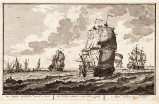 Adolf van der Laan : Ets: een Hollandse hekboot , in zijn wenden Leggende
