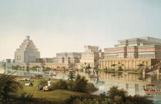Artistieke impressie van het Assyrische paleis in Ninevé