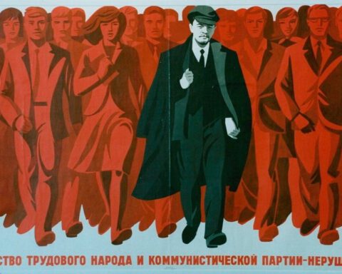 Propagandaposter met Lenin als boegbeeld van het communisme