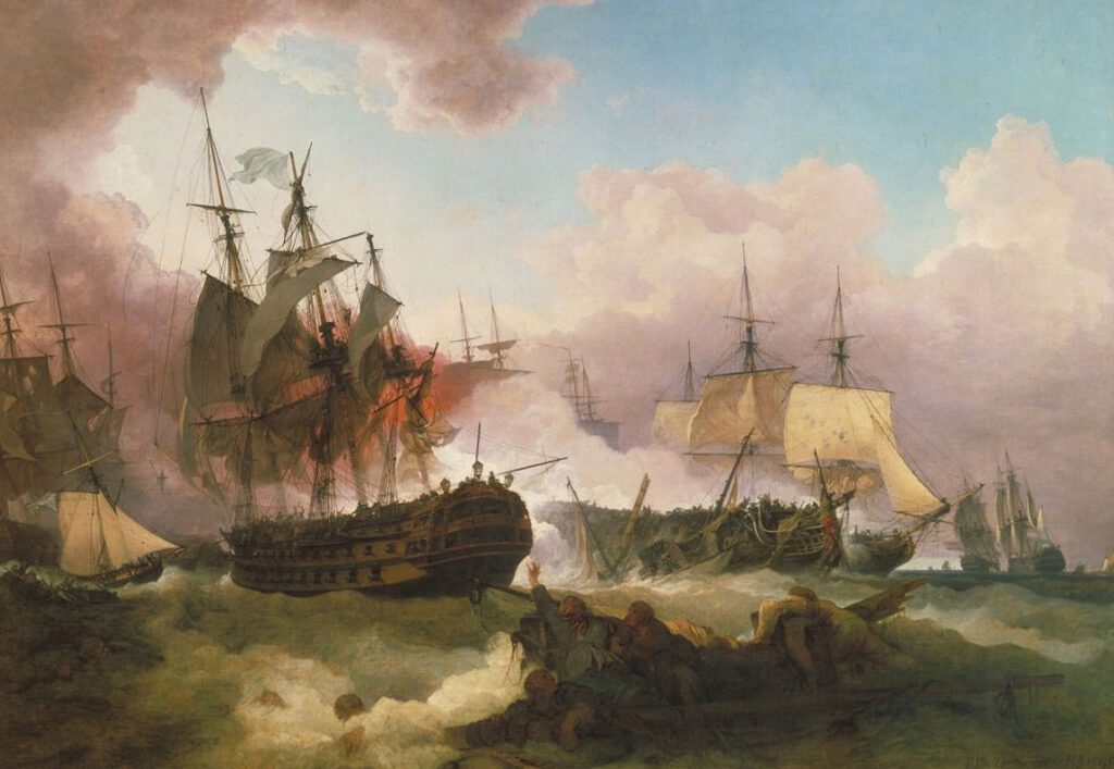 De Zeeslag van Camperduin. Schilderij van Philip De Loutherbourg.
