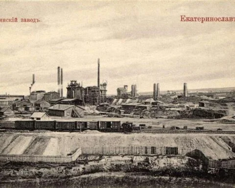 De in 1885-1887 gebouwde Brjansk-fabriek bij Jekaterinoslav, een staalfabriek die grotendeels in Belgisch-Franse handen was.