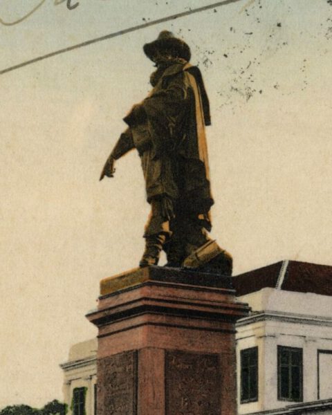 Voormalig standbeeld van Jan Pieterszoon Coen in Batavia, ca. 1908