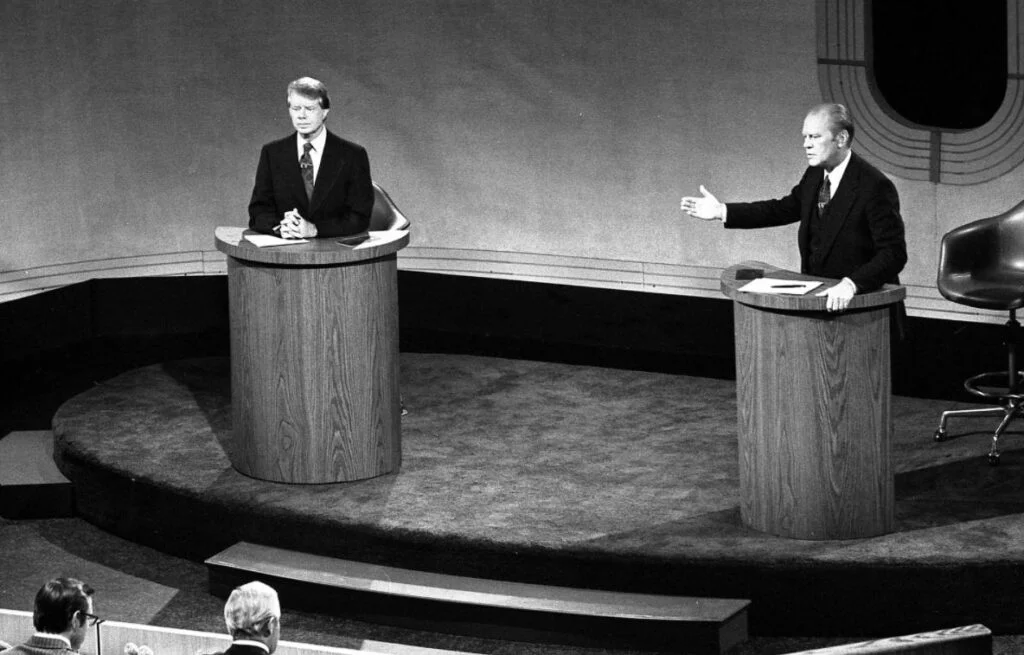 Presidentskandidaten Jimmy Carter en Gerald Ford in debat, september 1976