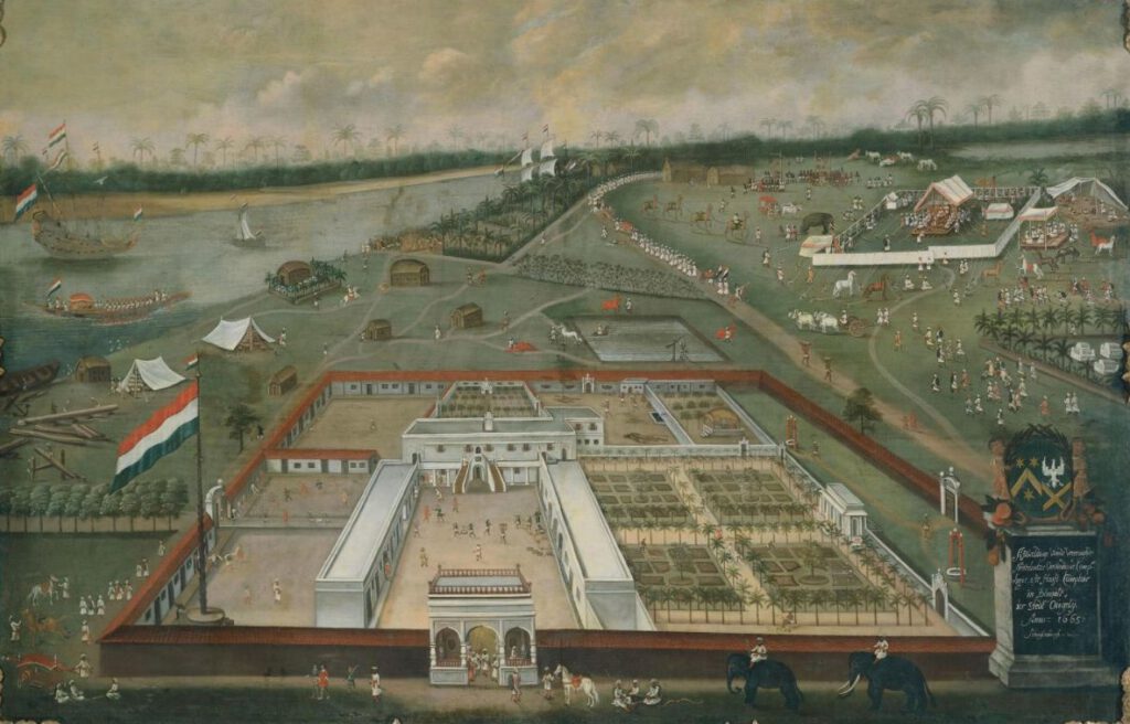 Het handelskantoor van de Verenigde Oost-Indische Compagnie in Hougly in Bengalen, Hendrik van Schuylenburgh, 1665