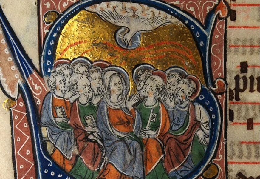 Middeleeuwse verbeelding van de uitstorting van de Heilige Geest (14e eeuw)