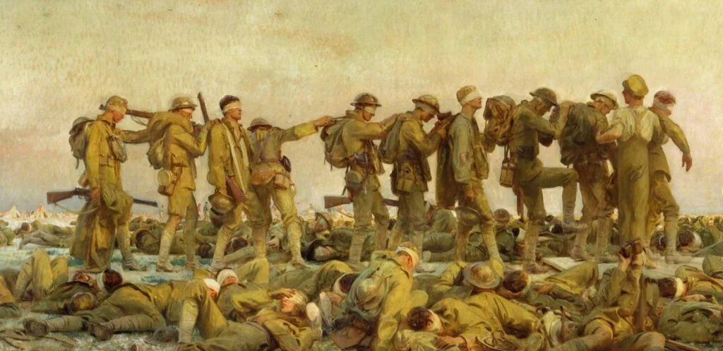 Slachtoffers van een gifgasaanval - Schilderij 'Gassed' van John Singer, 1918