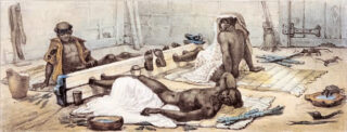 Tot slaaf gemaakte mensen, geketend in een voetboei Jean-Baptiste Debret, ca. 1830