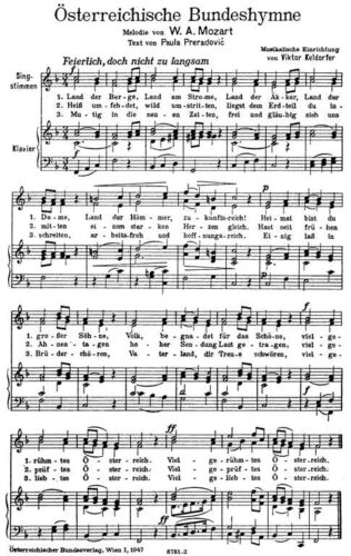 Bladmuziek van 'Österreichische Bundeshymne' met de oorspronkelijke tekst