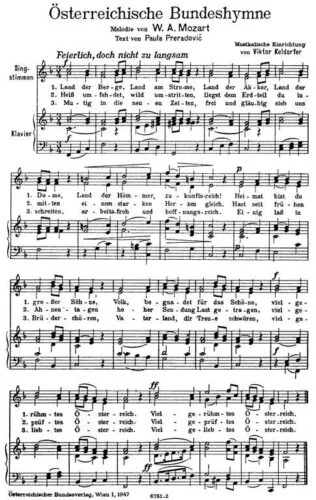 Bladmuziek van 'Österreichische Bundeshymne' met de oorspronkelijke tekst