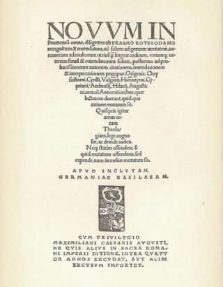 Novum Instrumentum - eerste pagina van Erasmus' Nieuwe Testament