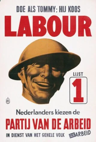 De PvdA probeerde in 1946 kiezers te winnen door te wijzen naar de winst in 1945 van de Britse Labour Party