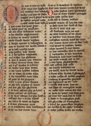 Eerste bladzijde van een veertiende-eeuws handschrift van de Rijmkroniek